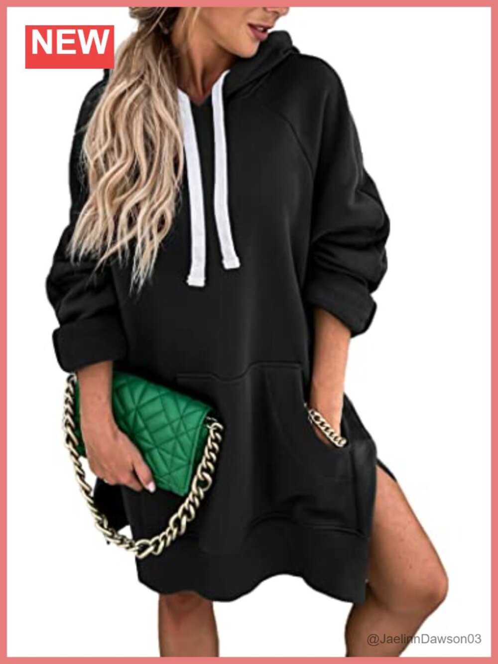 Oversized Hoodie Dress Split Hem Kangaroo Pocket Long Sleeve Sweatshirt